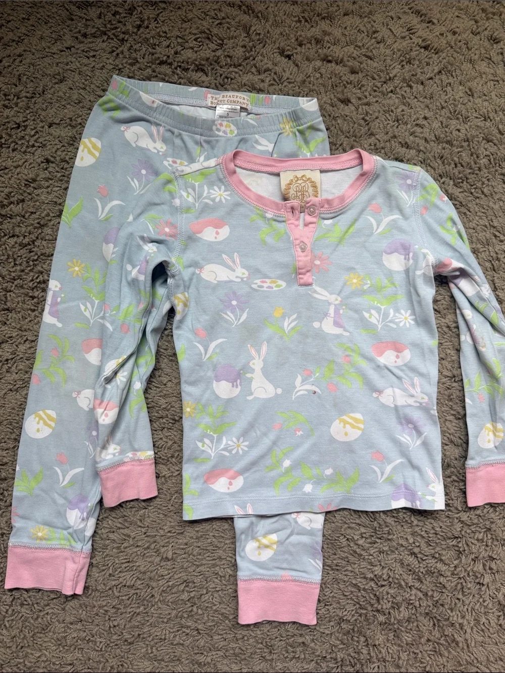 The Beaufort Bonnet Company Pastel Bunny & Floral Pajama Set - Light Blue & Pink